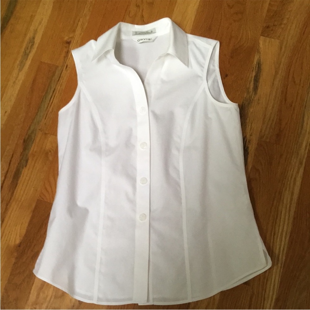 Orvis White Wrinkle Free 100%Cotton Sleeveless Top - Picture 4 of 7